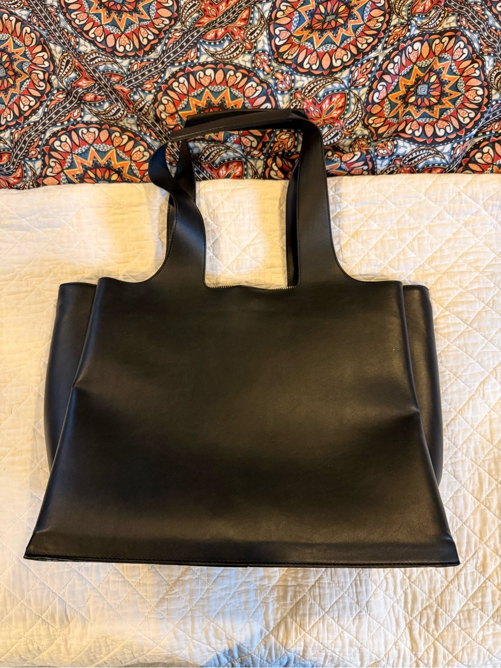 Classic Black pleather Tote Bag - Minimalist Everyday Handbag